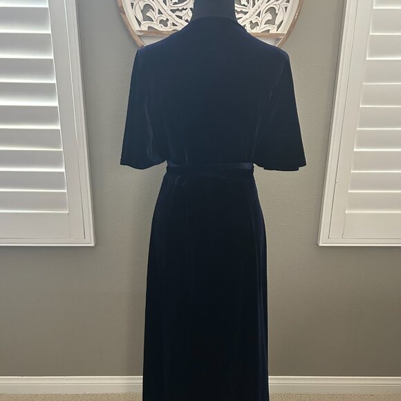 Pink Desert Dress Velvet Wrap Navy Blue Maxi Short Sleeve SZL Whimsygoth - Picture 6 of 12
